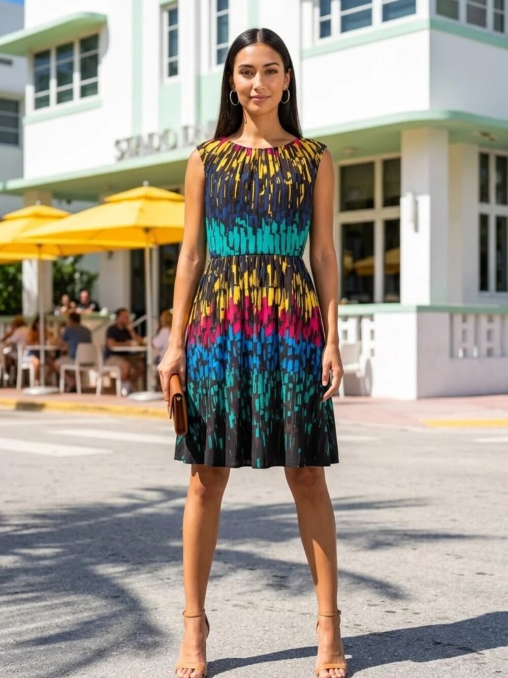 Ellen Tracy Sleeveless Multicolor Printed Fit & Flare Dress 18W